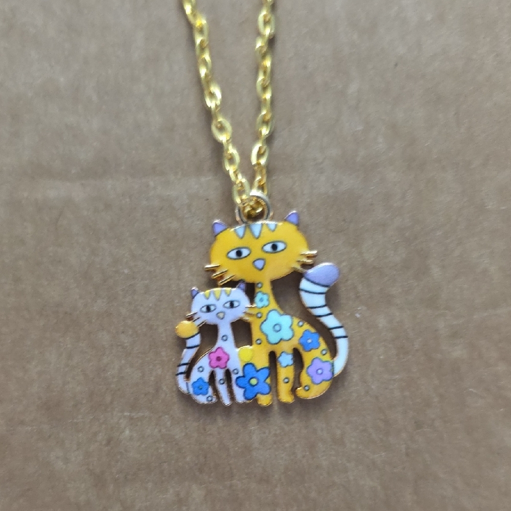 Gold and Orange Cat Pendant Necklace